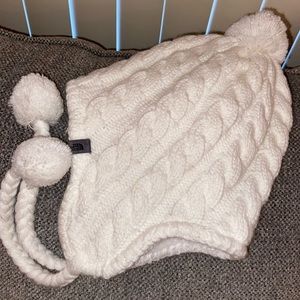 White fuzzy ear flap North Face Hat